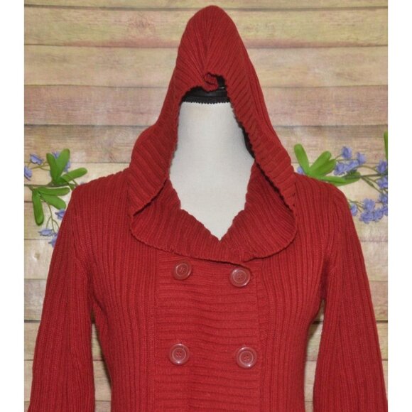 Effeci Ladies Red Double Breasted Hooded Cardigan Sweater Size S PS Cozy - Picture 2 of 12